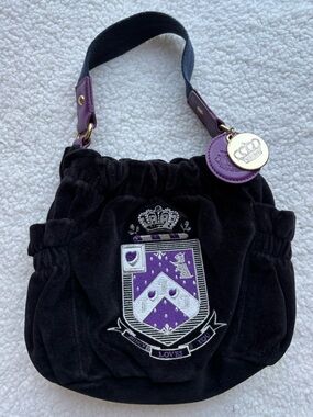 Juicy Couture Vintage Y2K RARE Black & Purple Velvet Shoulder Bag - 3 charms